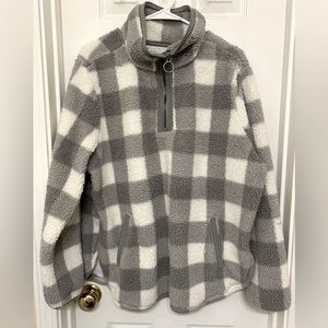 Wmns Grey & White Sherpa Pullover